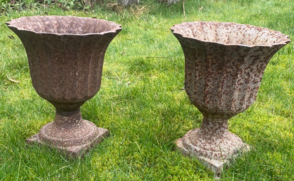 Pair of 19th Century cast iron garden urns View V