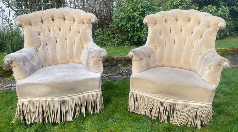 Pair of buttoned back 19th Century armchairs  View III