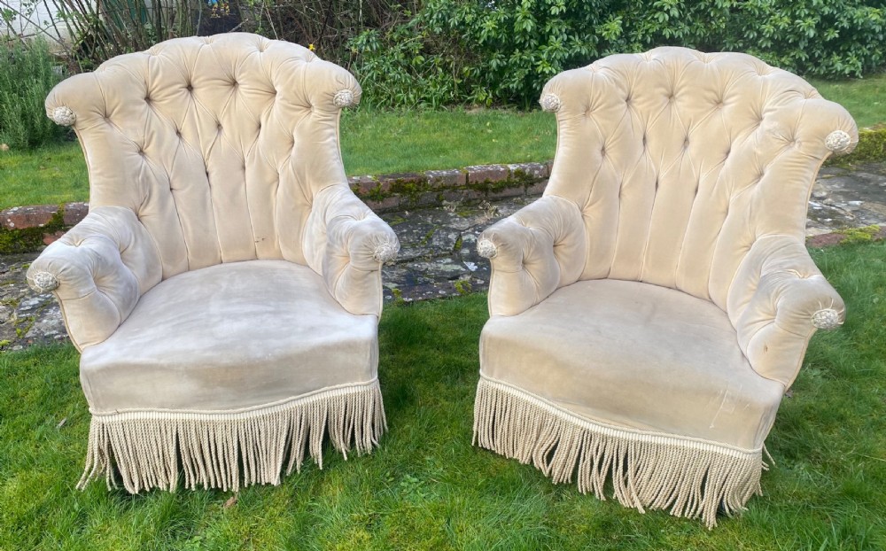 Pair of buttoned back 19th Century armchairs  View VI
