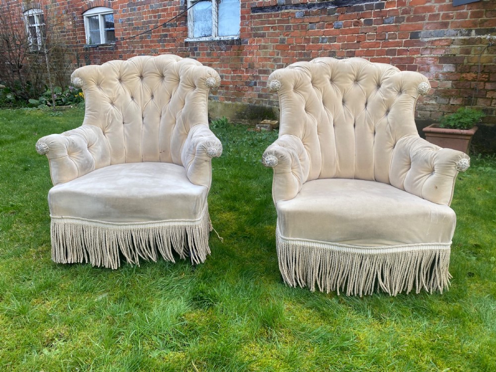 Pair of buttoned back 19th Century armchairs  View VII