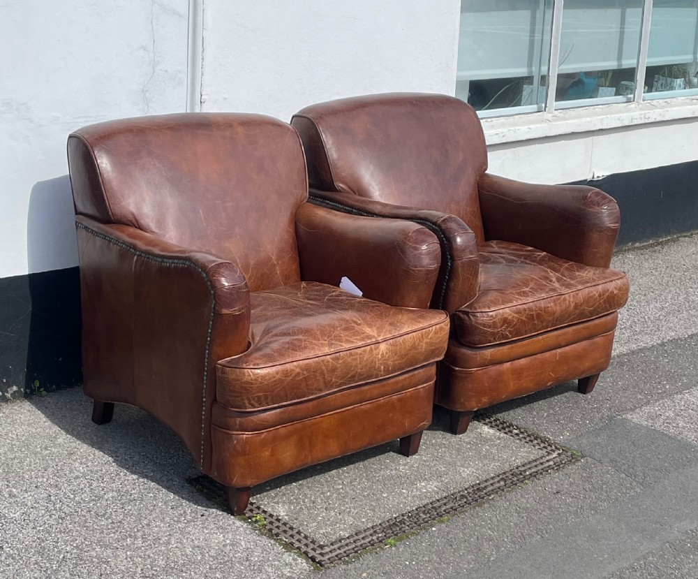 Pair of French Leather Club Chairs  View II