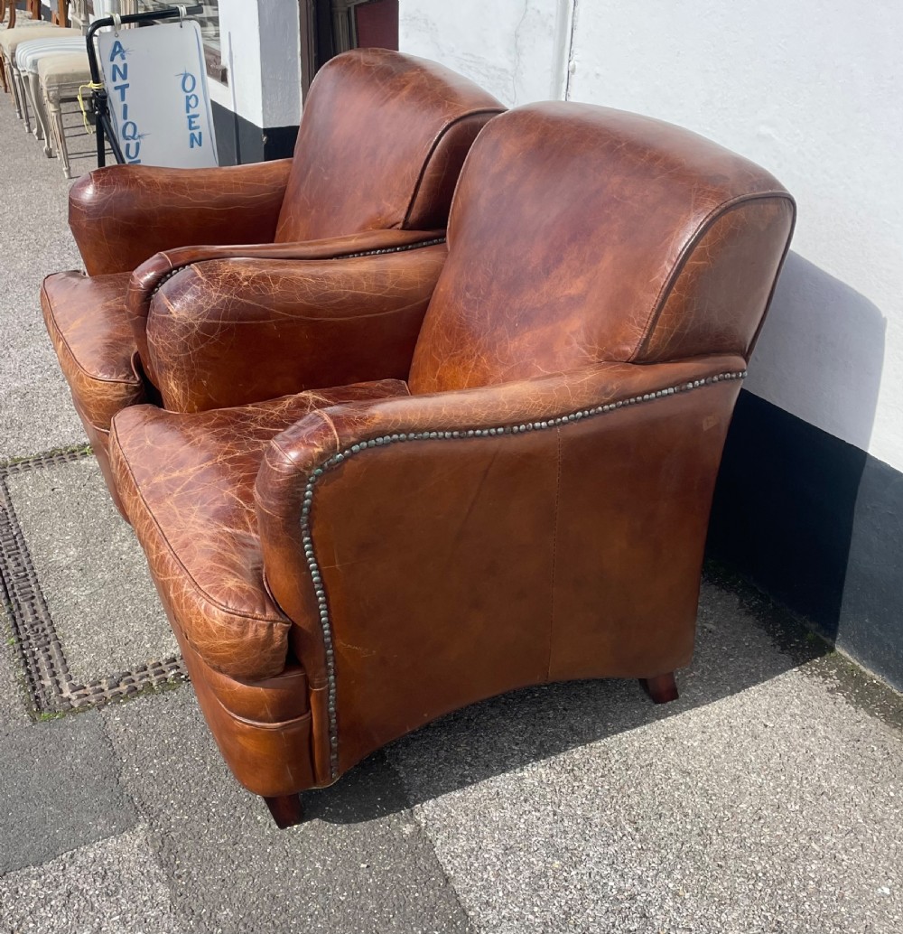 Pair of French Leather Club Chairs  View III