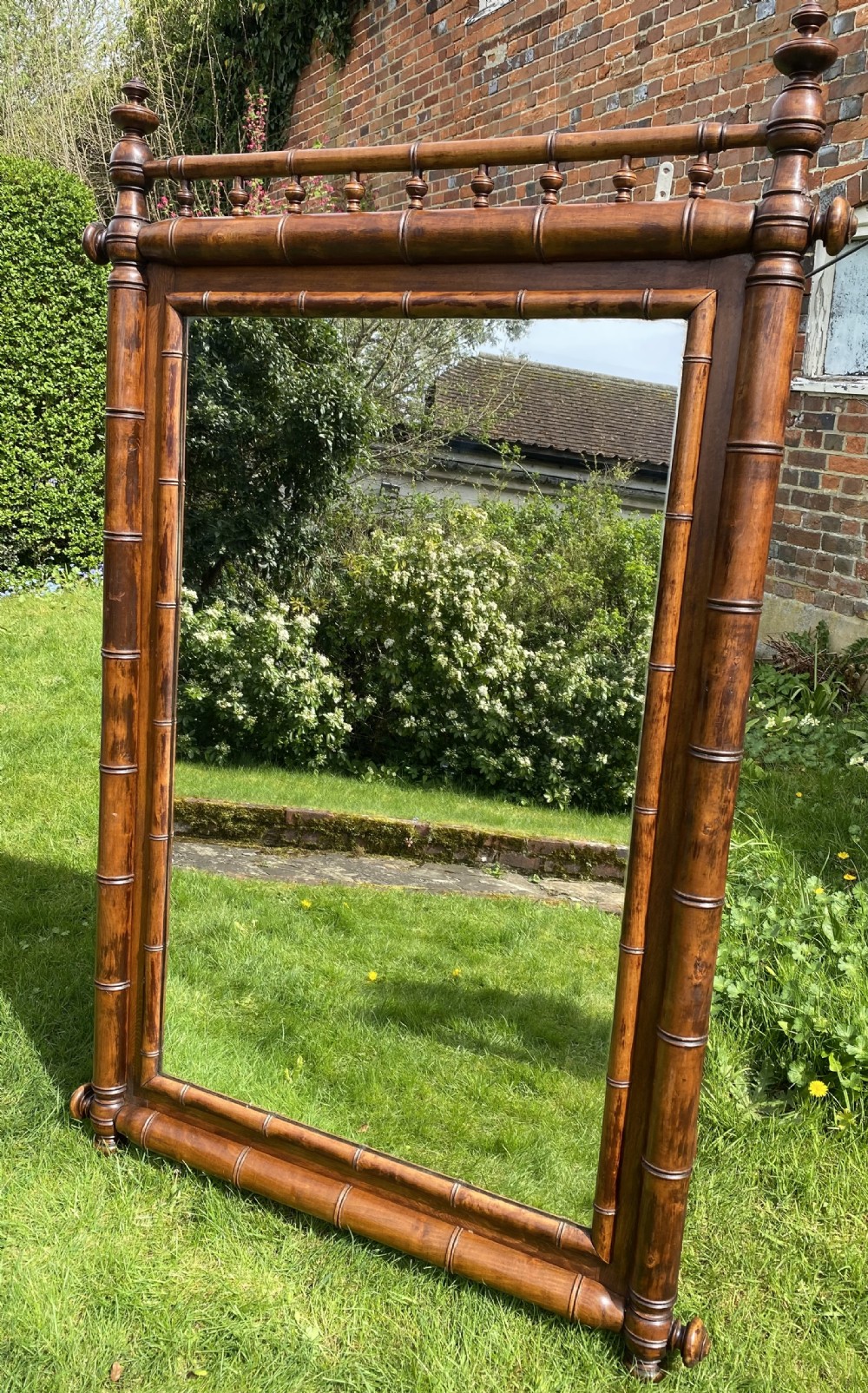 Large Faux bamboo mirror in cherrywood 