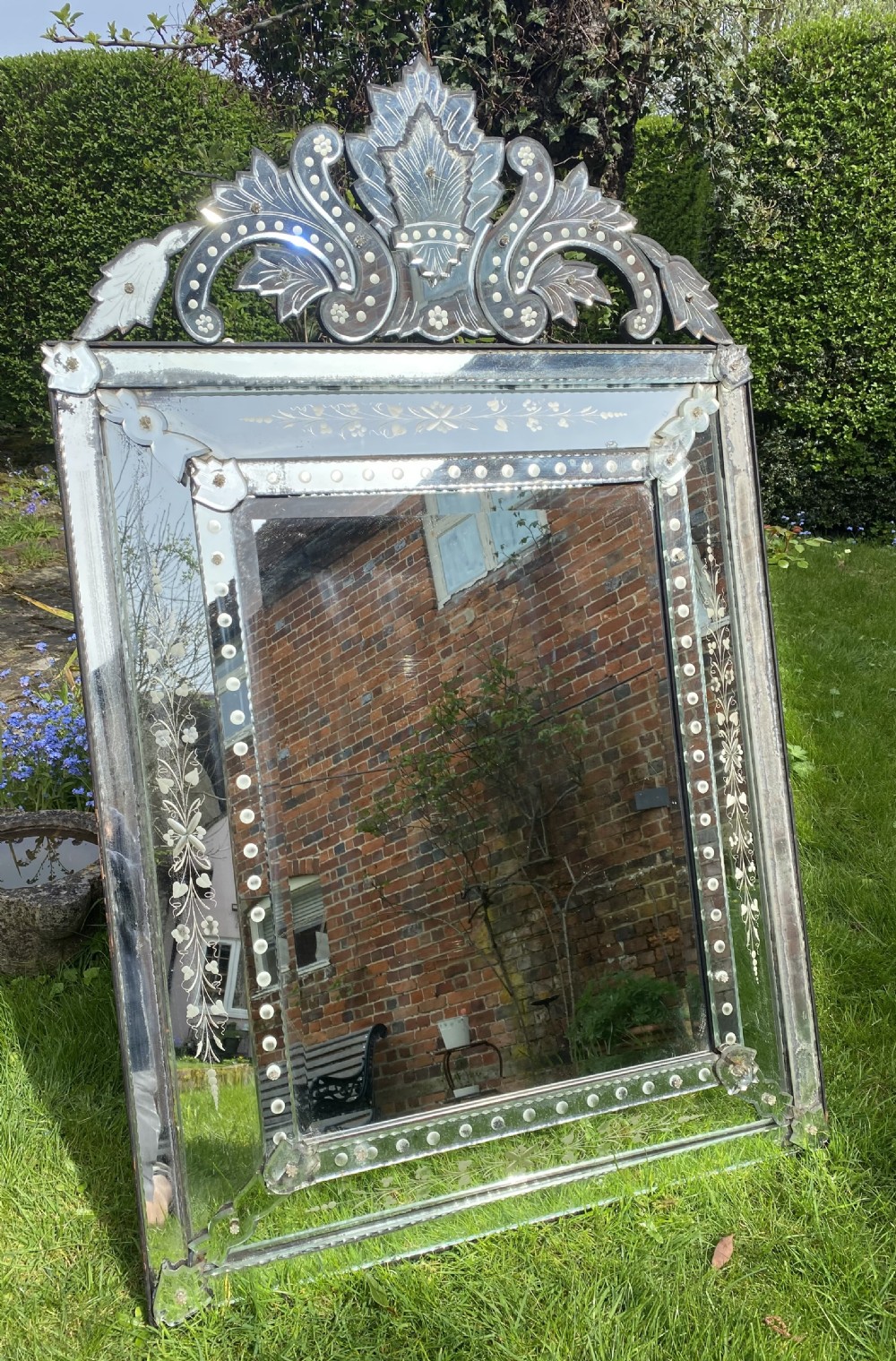 Large Venetian engraved cushion mirror 