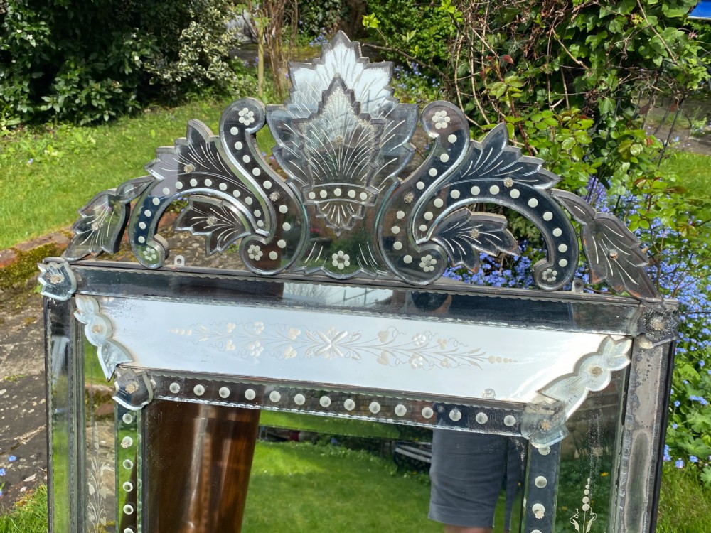 Large Venetian engraved cushion mirror  View II