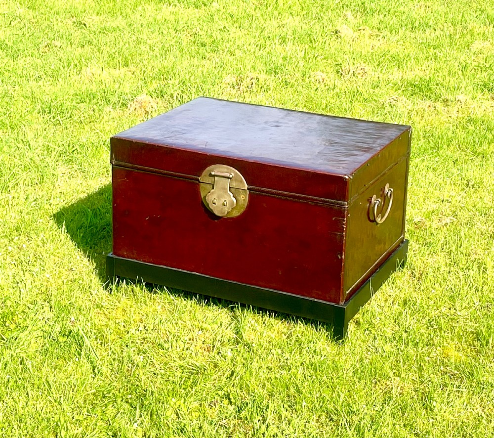 19th C Chinese Leather Traveling Trunk 