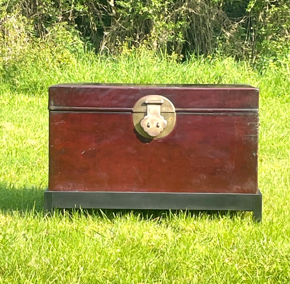 19th C Chinese Leather Traveling Trunk  View II