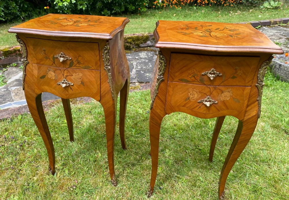 Pair of French Marquetry bedside tables 