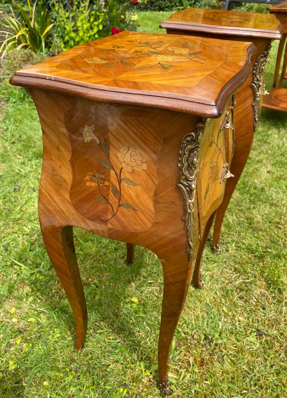 Pair of French Marquetry bedside tables  View IV