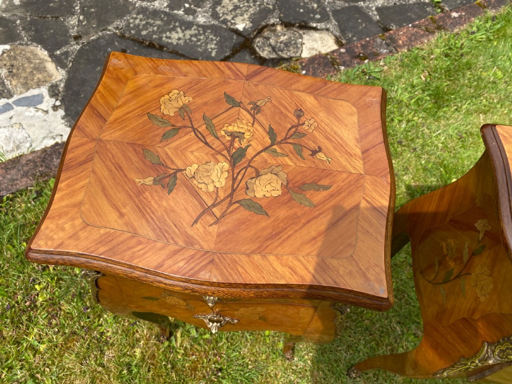 Pair of French Marquetry bedside tables  View V