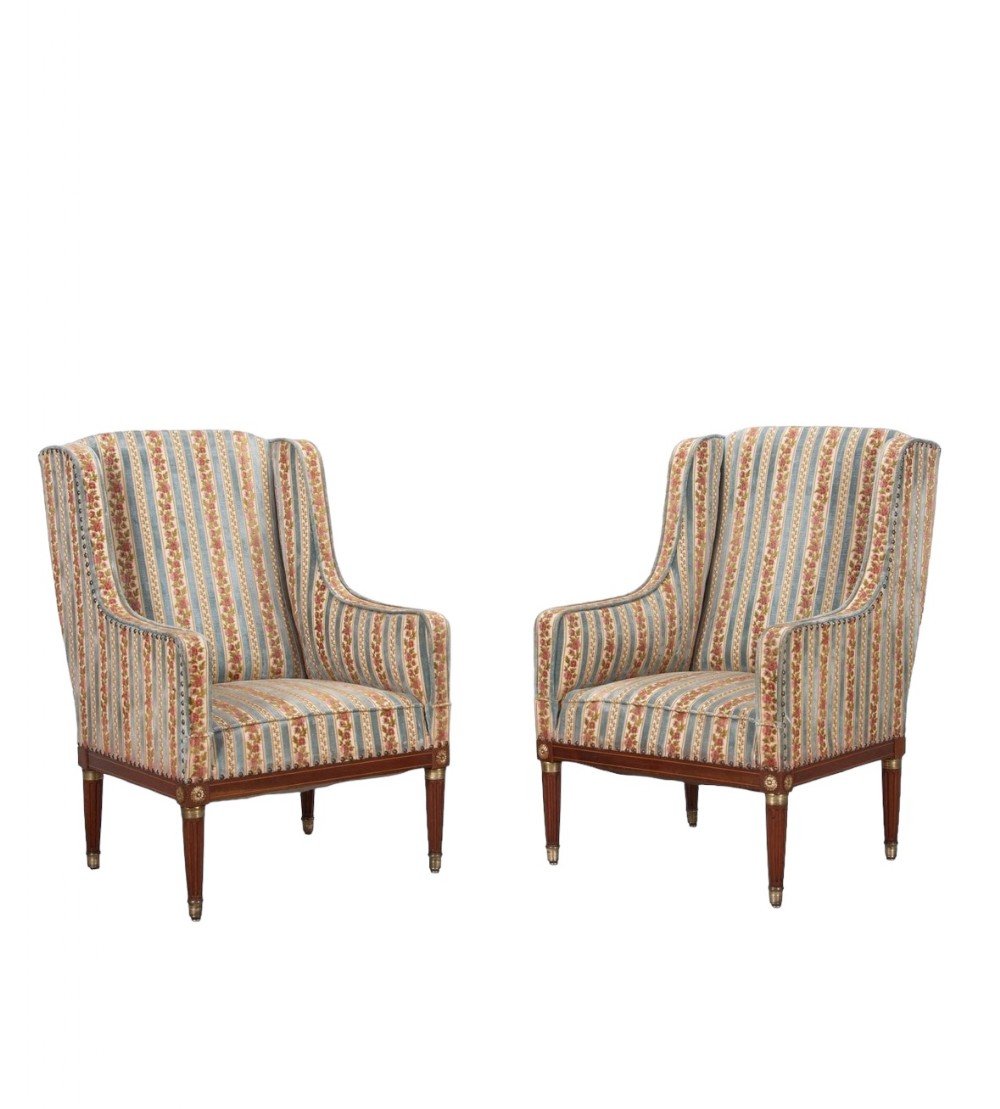 Pair of Mahogany Empire Style Wing Chairs 