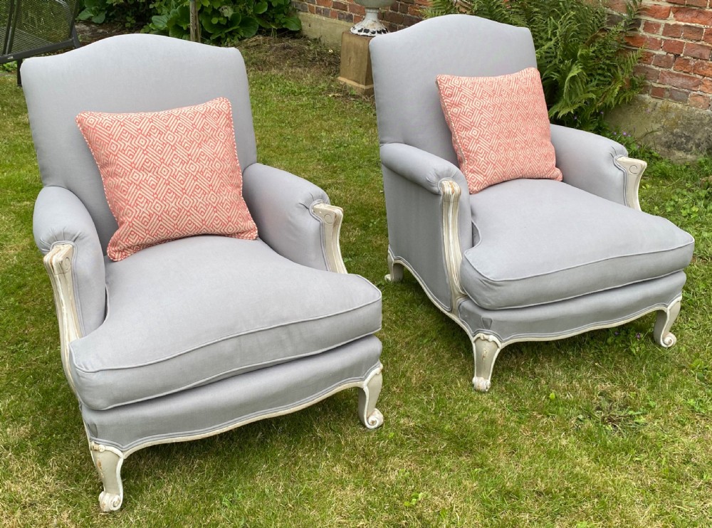 Pair of large recently upholstered Bergere Armchairs 