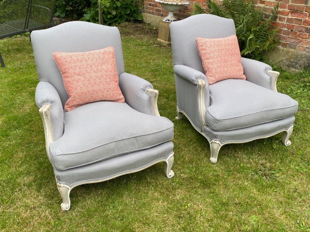 Pair of large recently upholstered Bergere Armchairs  View II