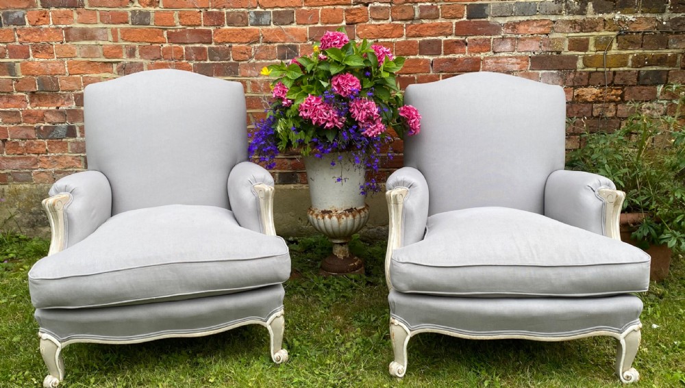 Pair of large recently upholstered Bergere Armchairs  View VI