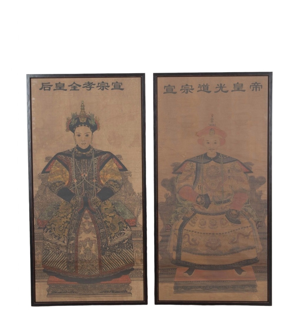 Pair Of 19th Century Chinese Ancestor Portraits 