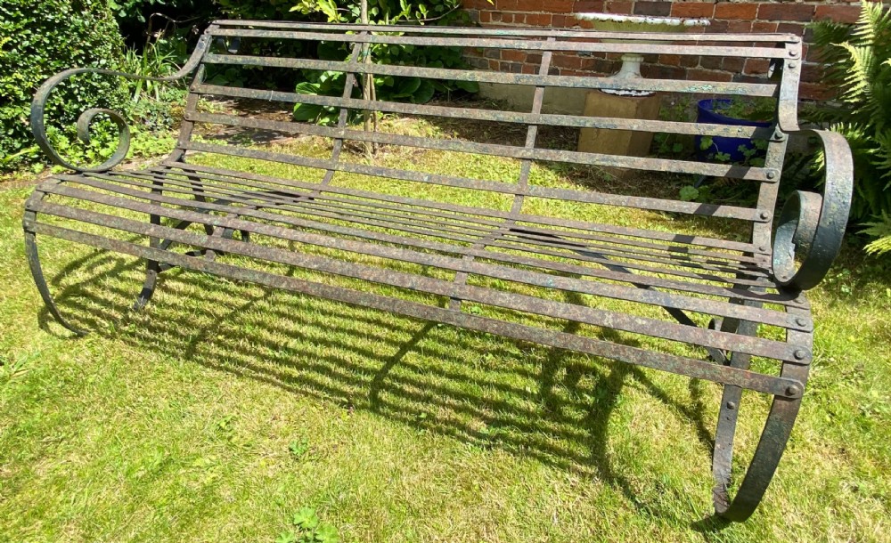 Wrought iron strapwork garden bench View III