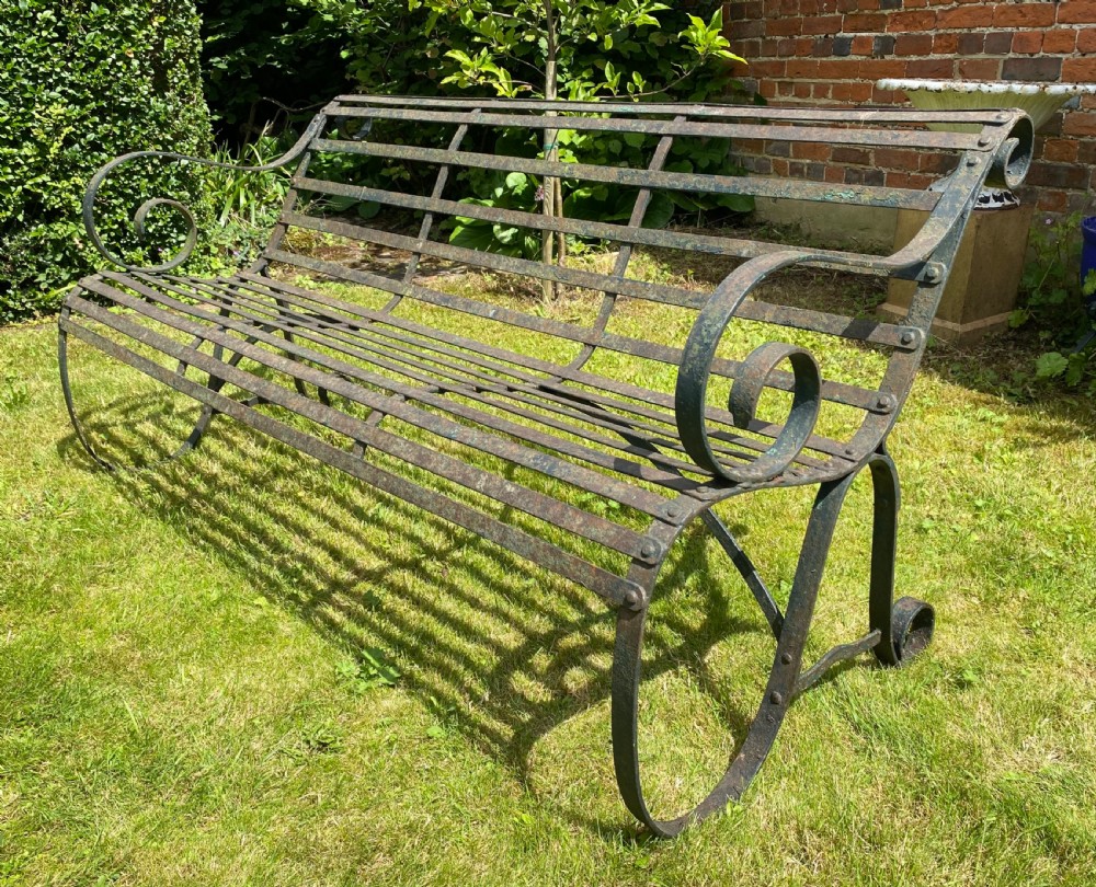 Wrought iron strapwork garden bench View VI
