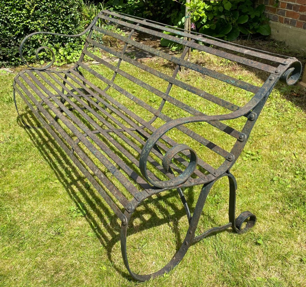 Wrought iron strapwork garden bench View VII