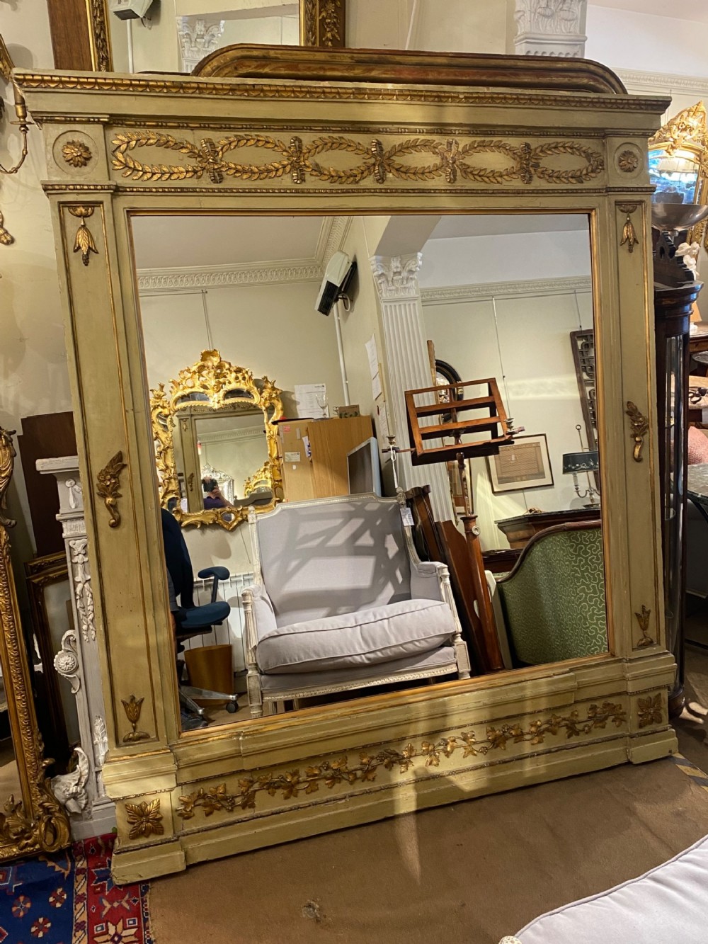 Very large painted 19th Century Overmantel mirror