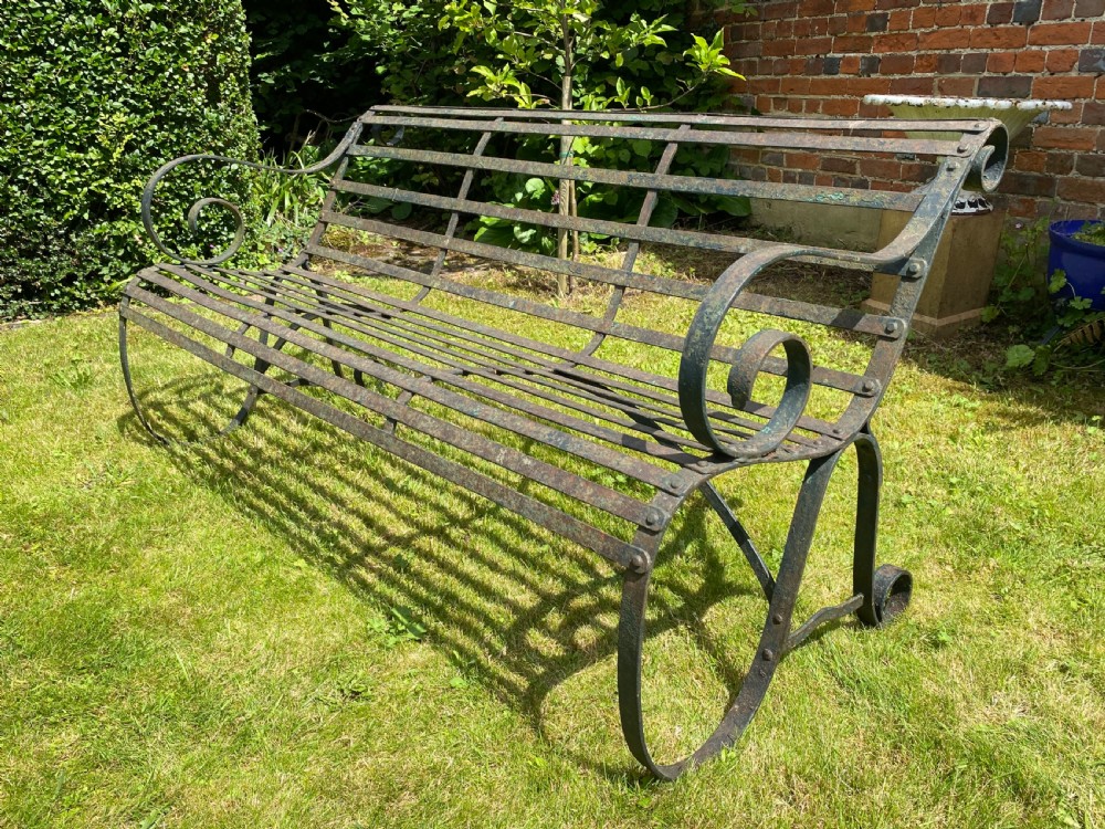 Early 19th Century strap work garden bench View IV