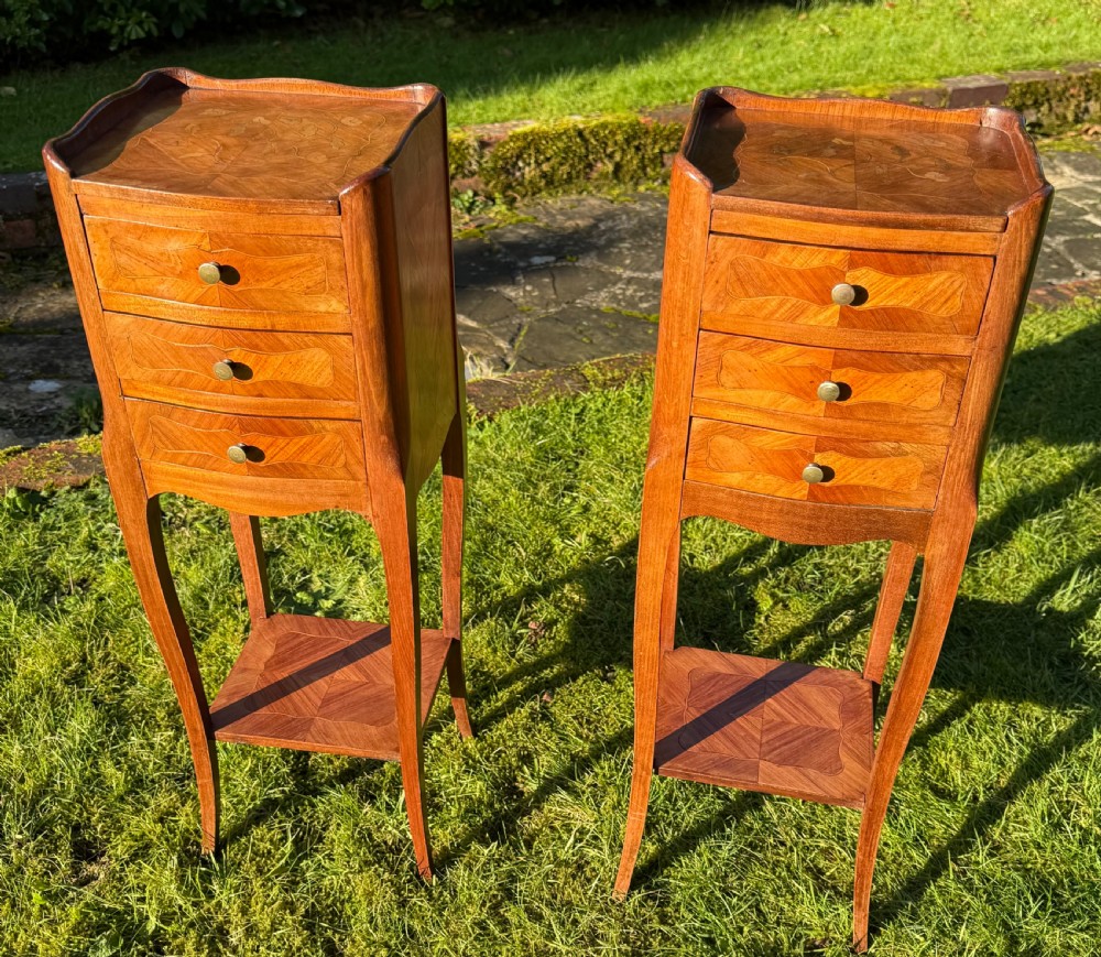 Pair of small marquetry bedside tables 