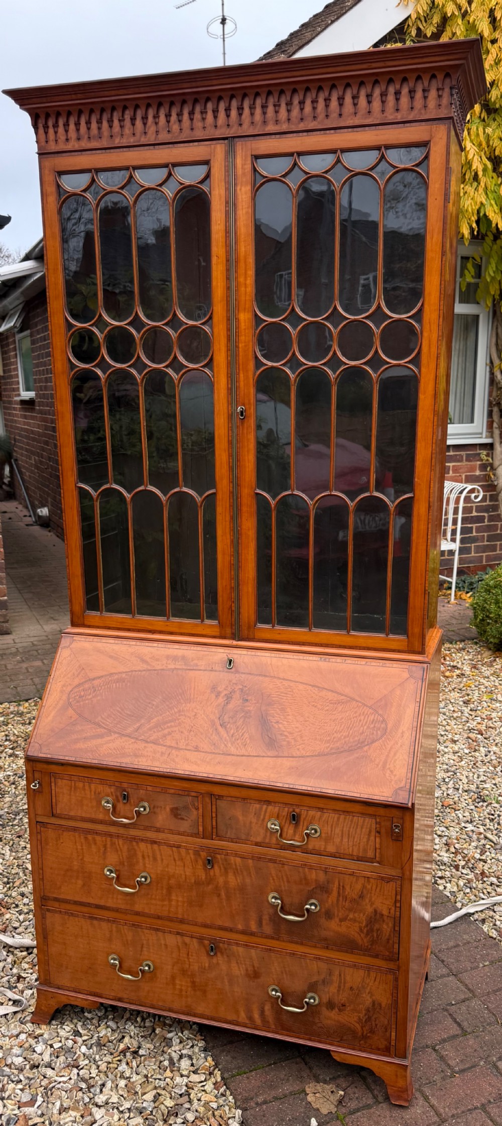 Satinwood Bureau Bookcase