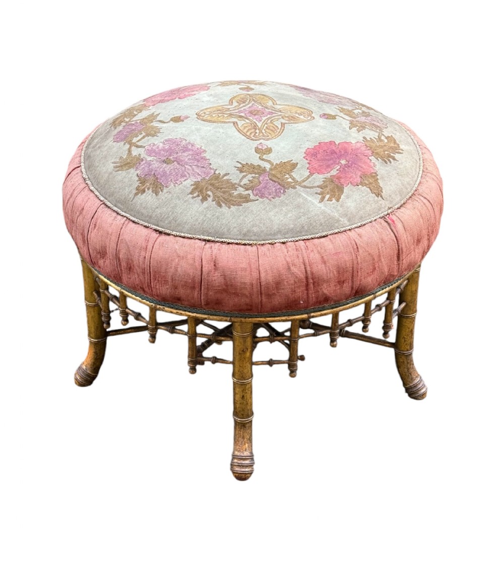 French Gilded Faux Bamboo Stool