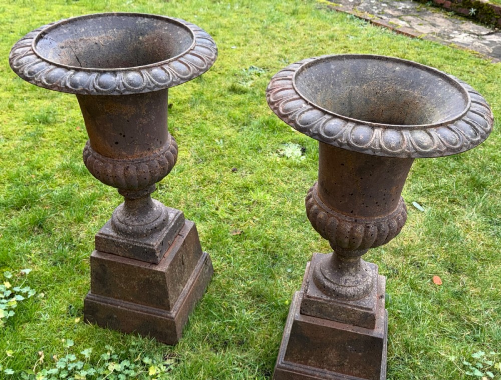 Pair of large cast iron garden pots  View V