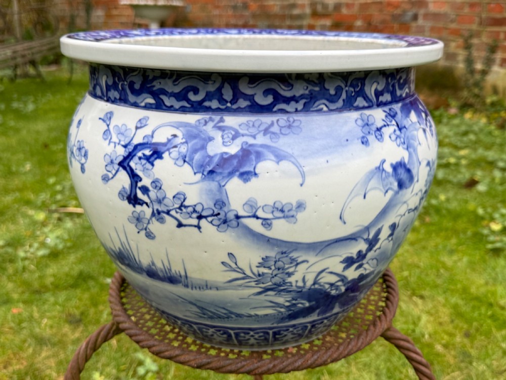 Large 19th Century blue and white jardiniere 