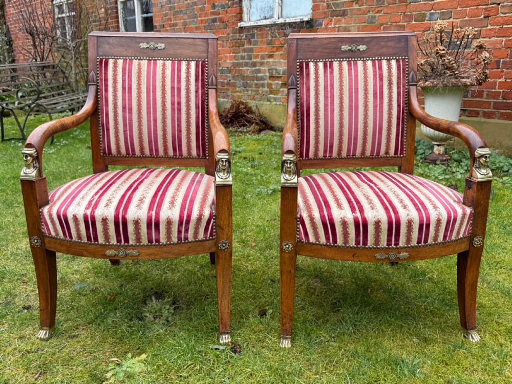 Pair of French Empire armchairs in walnut  View III