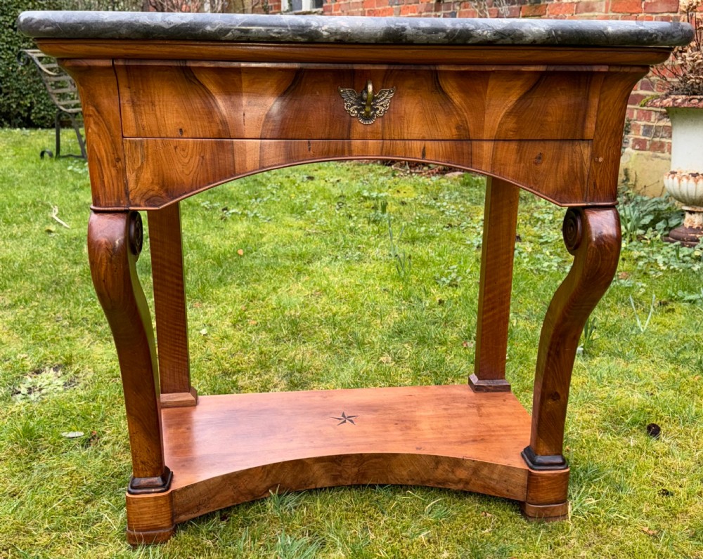 Restauration period figured walnut console table