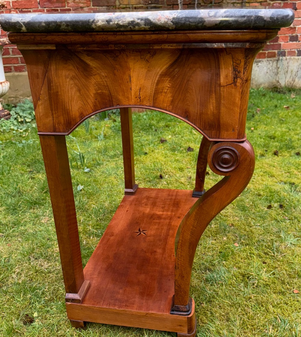Restauration period figured walnut console table View III