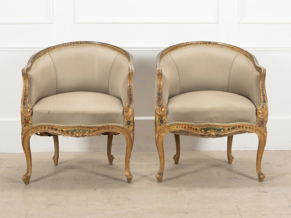 Pair Of 19th Century Painted Venetian Tub Chairs 