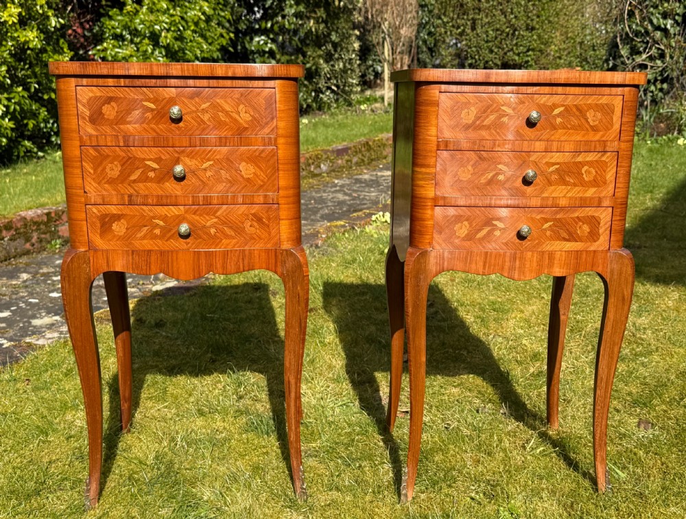 Pair of marquetry bedside tables 