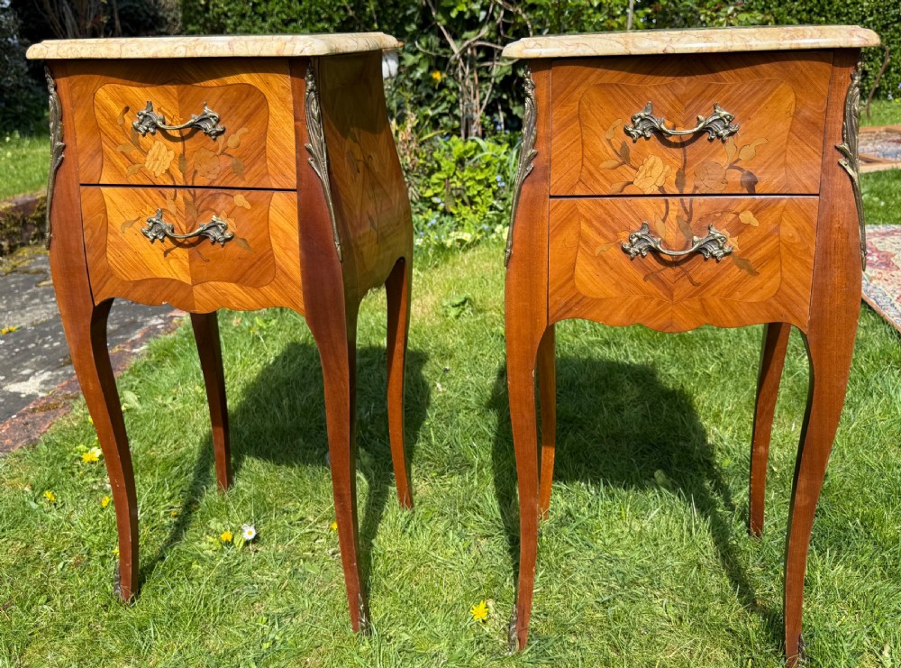 Pair of marquetry bedside tables 