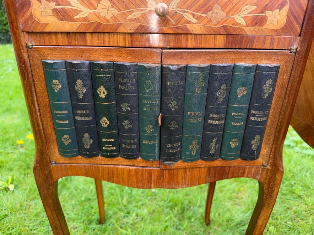 Pair of Inlaid bedside tables with book bindings  View II