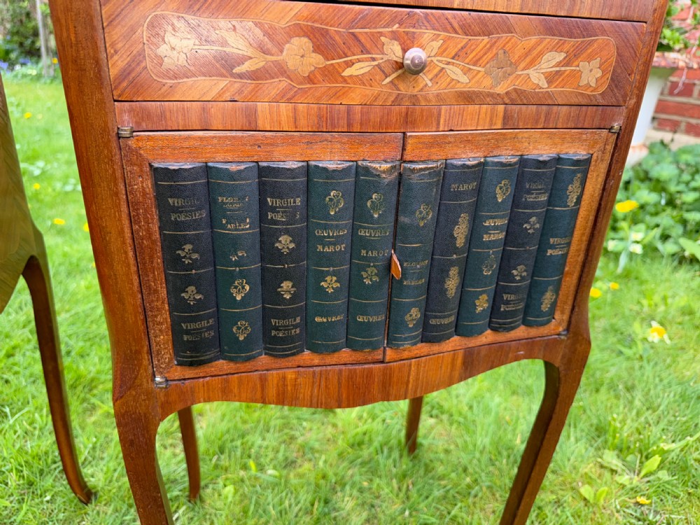 Pair of Inlaid bedside tables with book bindings  View III