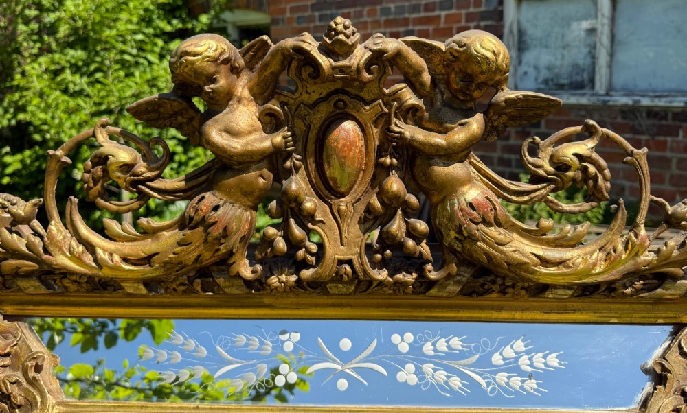 19th Century French gilt margin mirror with cherubs  View IV