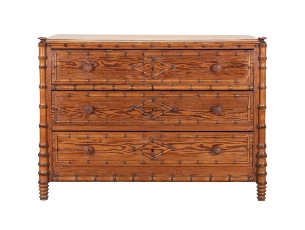 19th Century French Pine Faux Bamboo Commode 