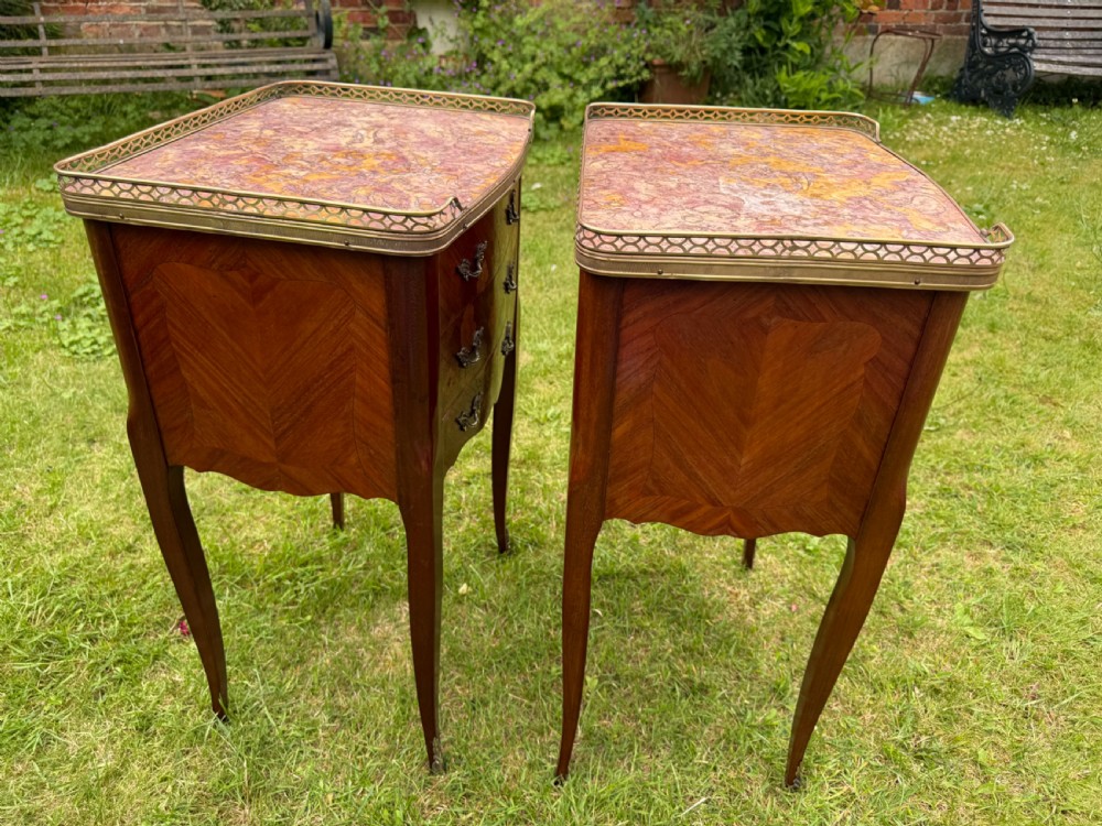 Fine quality pair of marquetry bedside tables  View V