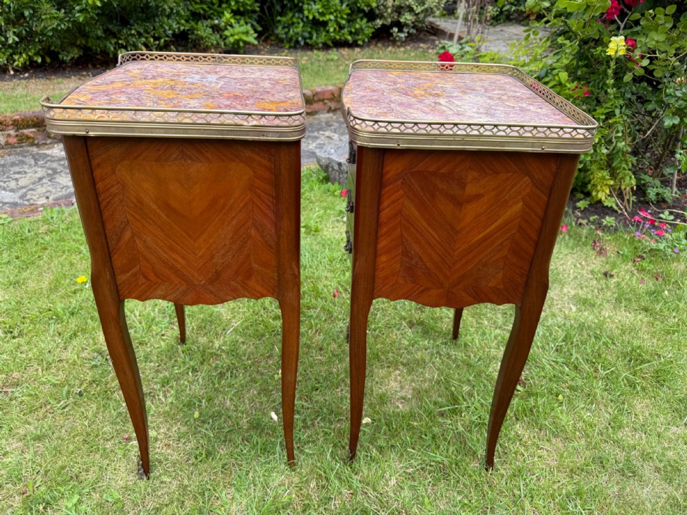 Fine quality pair of marquetry bedside tables  View VI