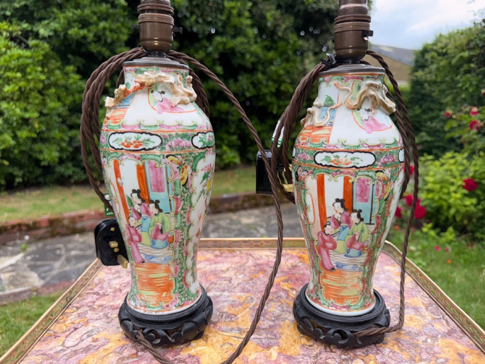 Pair of 19th Century Famille Rose lamps