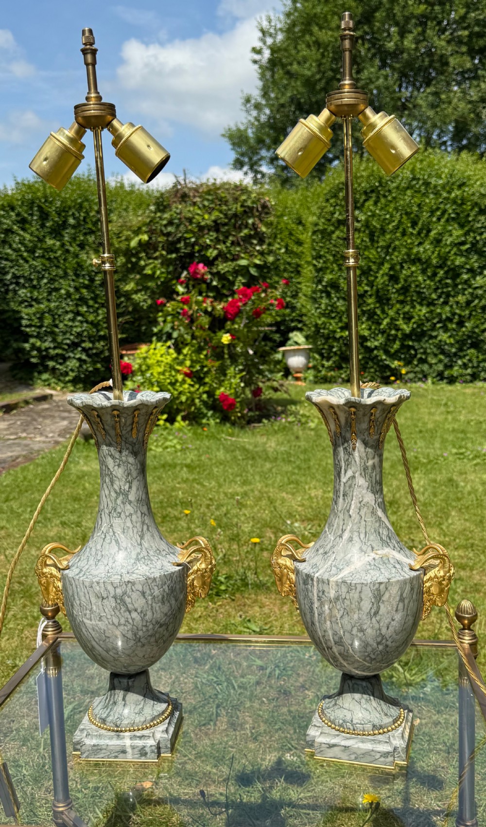Pair of 19th Century marble and ormolu table lamps View V