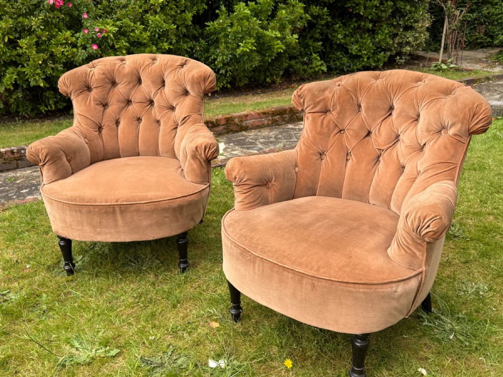 Pair of button back 19th Century Armchairs 
