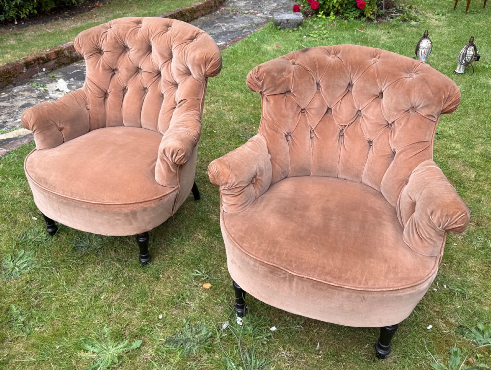 Pair of button back 19th Century Armchairs  View II