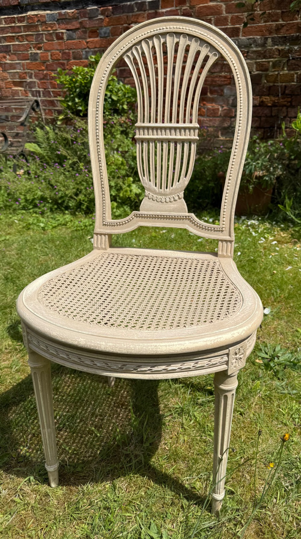 Set of six caned dinings chairs in old paint  View III