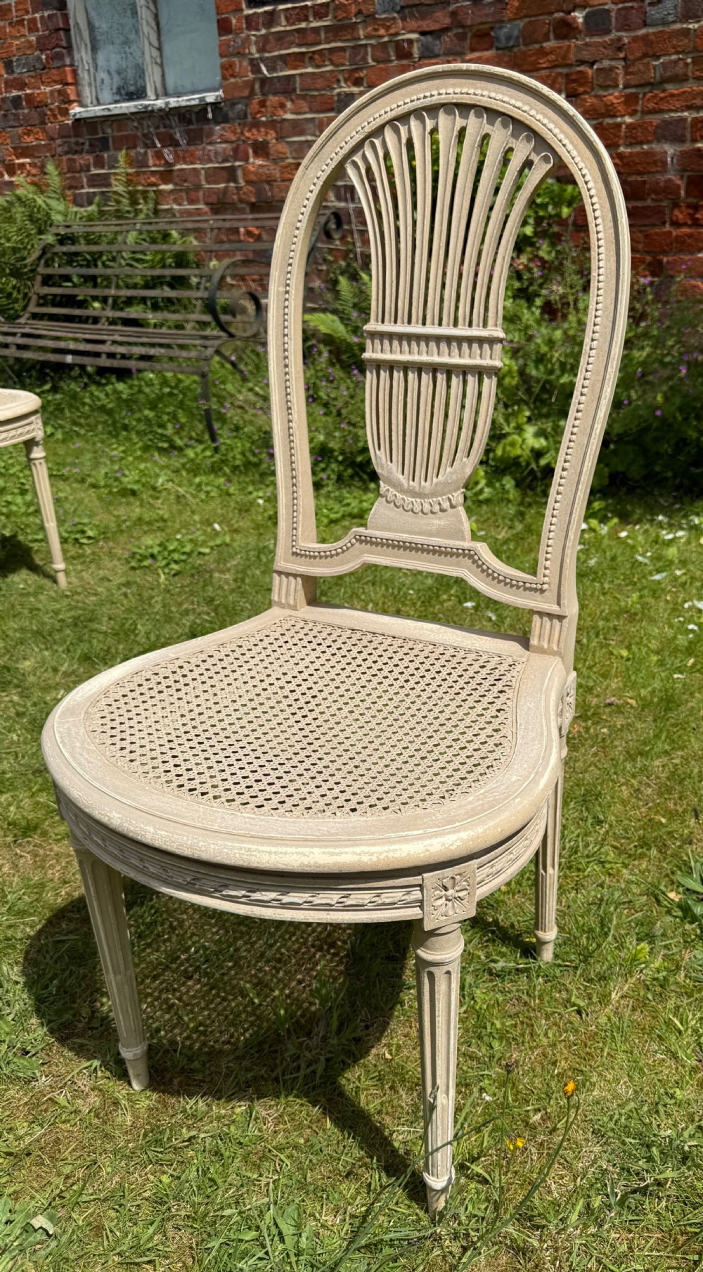 Set of six caned dinings chairs in old paint  View IV