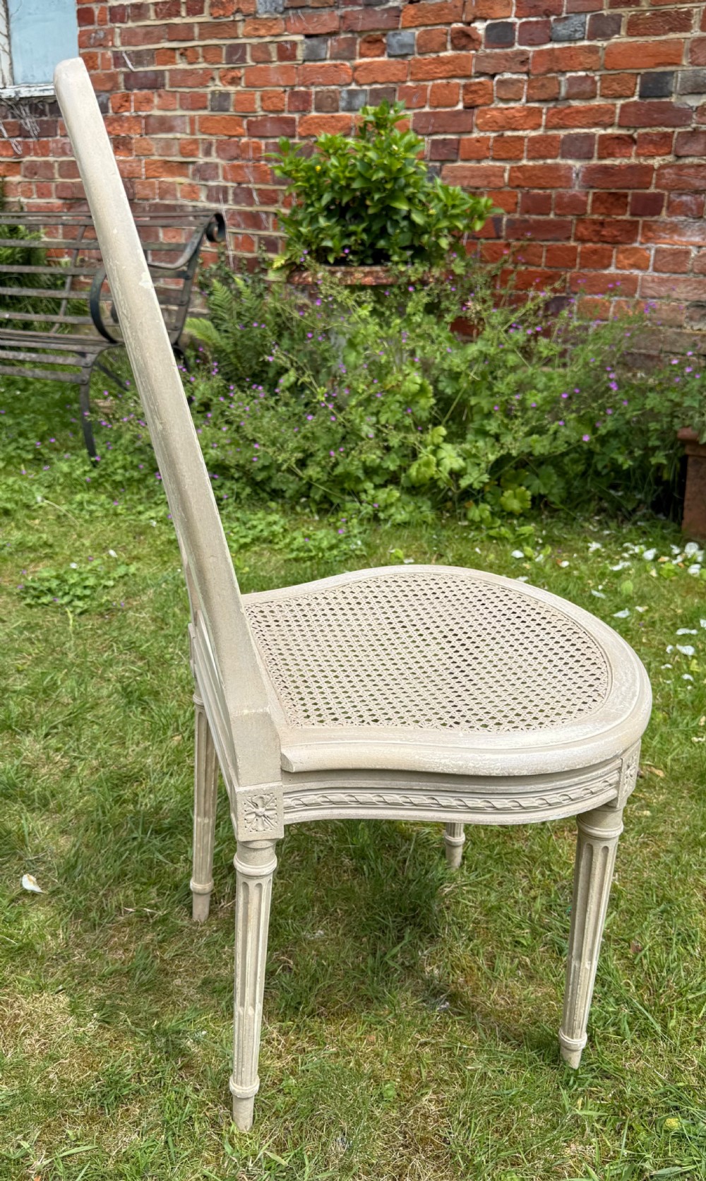 Set of six caned dinings chairs in old paint  View VI