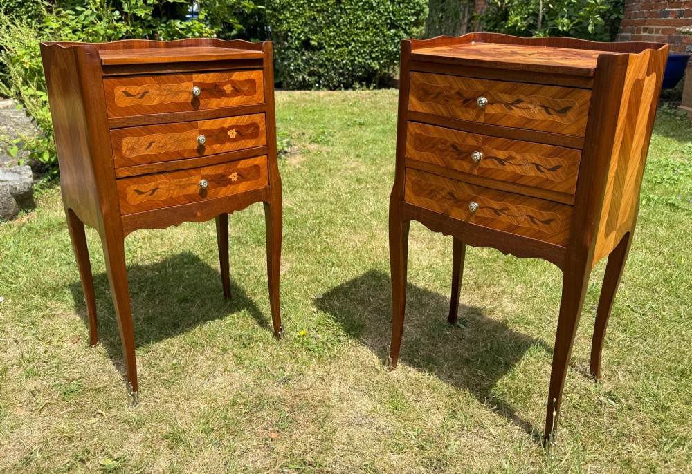 Pair of marquetry bedside tables 