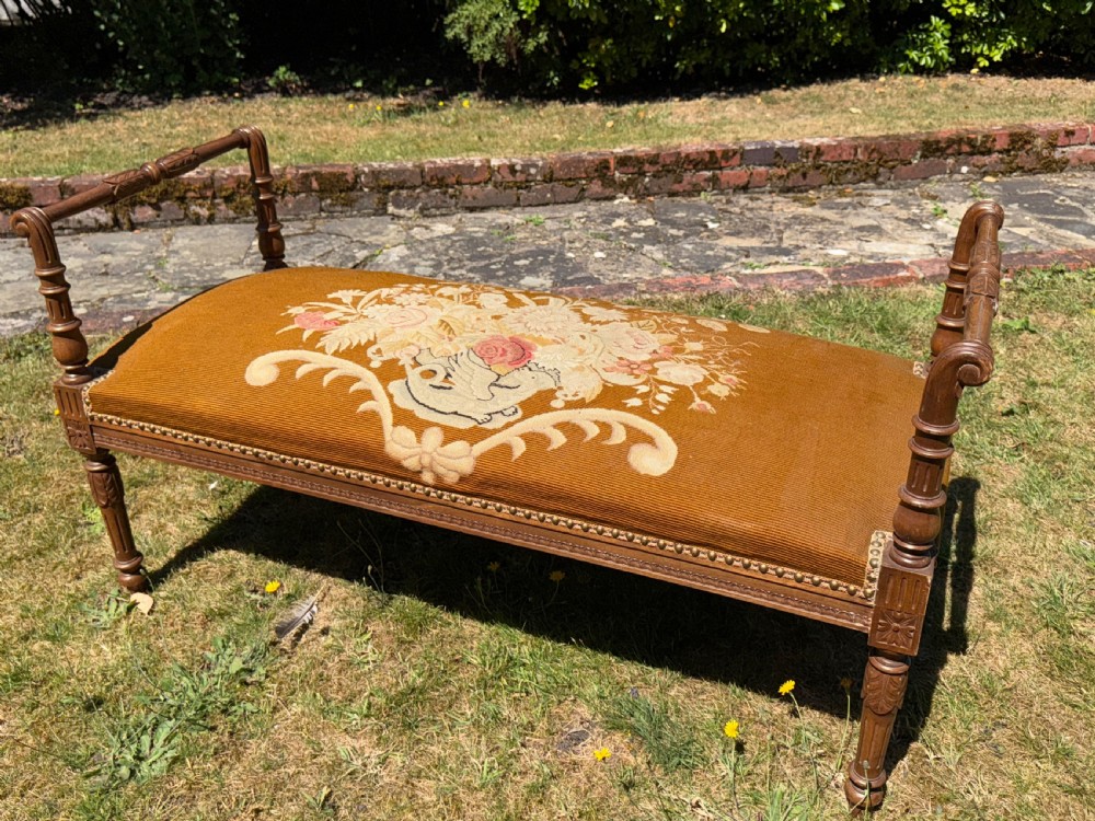 Large needlepoint stool or window seat View II